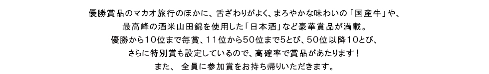 三田牛や山田錦の日本酒など豪華賞品満載